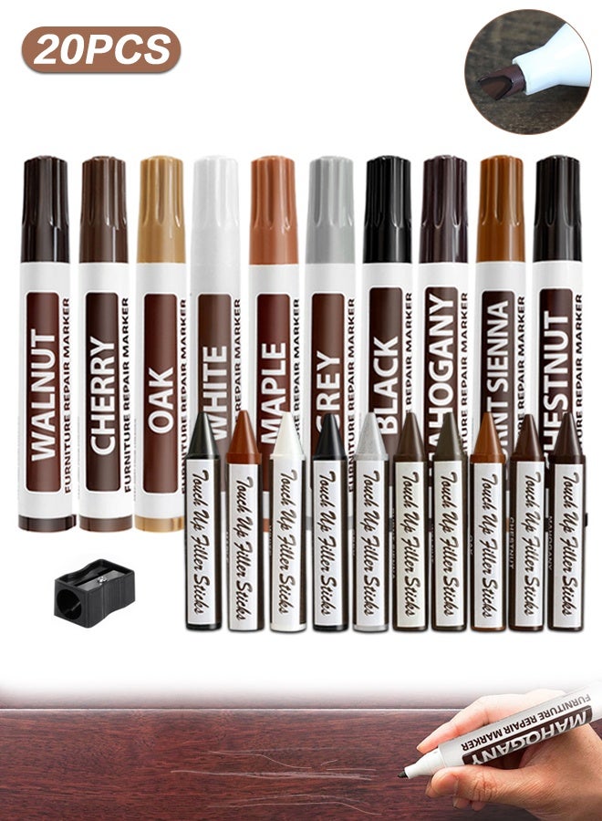New Upgrade Furniture Pens for Touch Up, 10 Colors Wood Scratch Repair Markers, Professional Repair Tools for Stains, Scratches, Wood Floors, Tables, Bedposts - Image 1